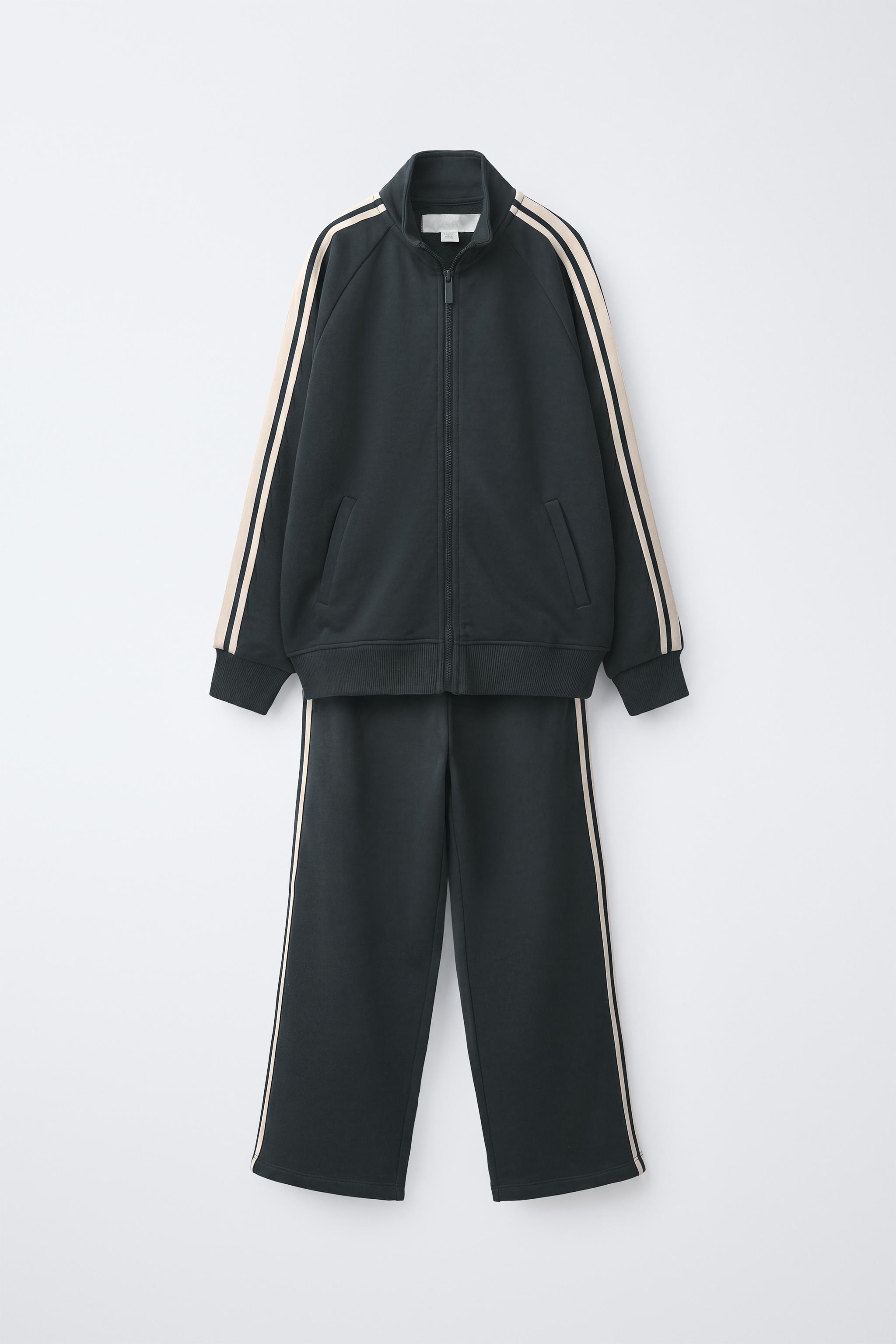 ENSEMBLE SWEAT ZIPPÉ ET PANTALON WIDE LEG À BANDES CONTRASTÉES